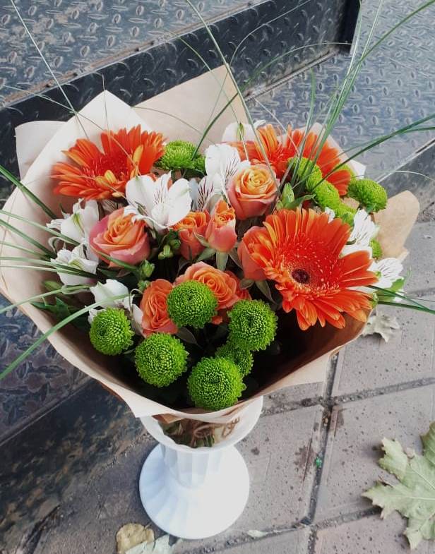 Букет цветов из: Герберы, Хризантемы, Альстромерии и Розы в Аромашево