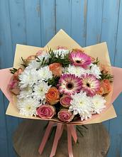 Букет цветов из:  Розы, Герберы и Хризантемы в Аромашево