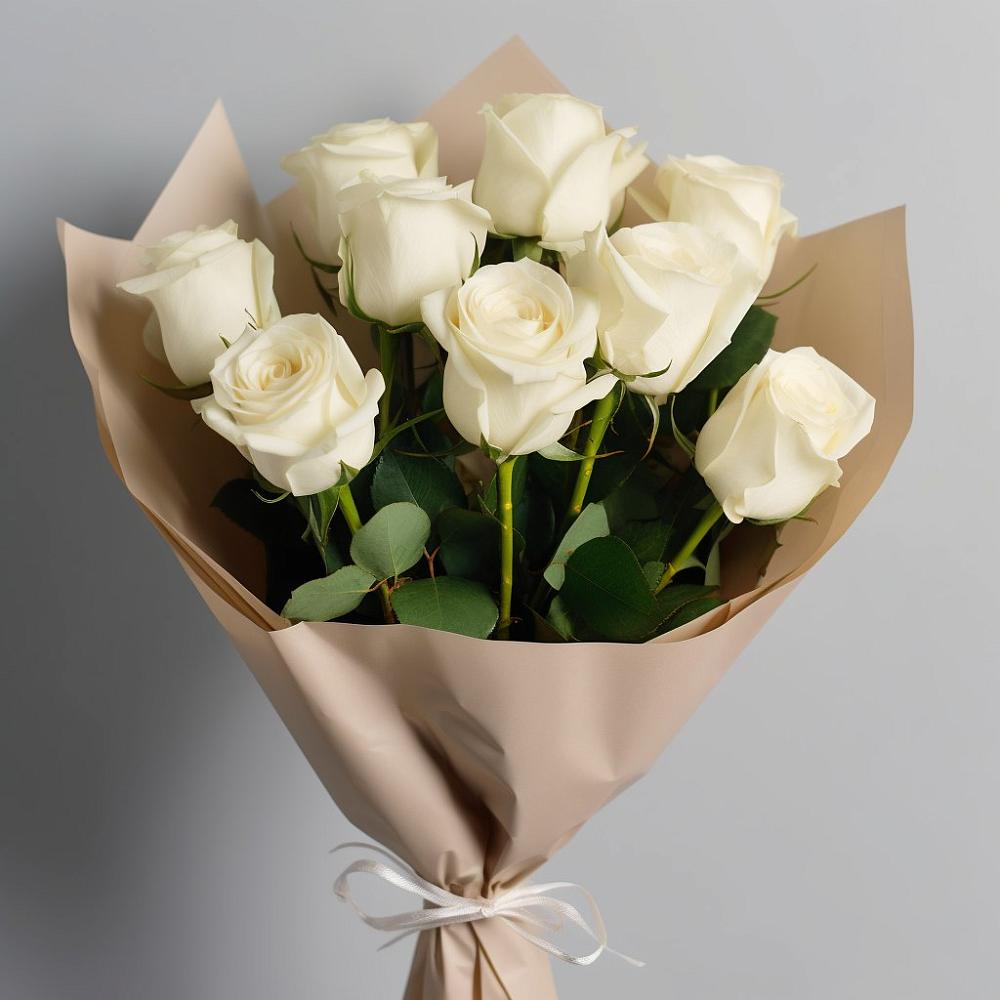 Букет 9 Белых роз Эдлесс Лав в Аромашево