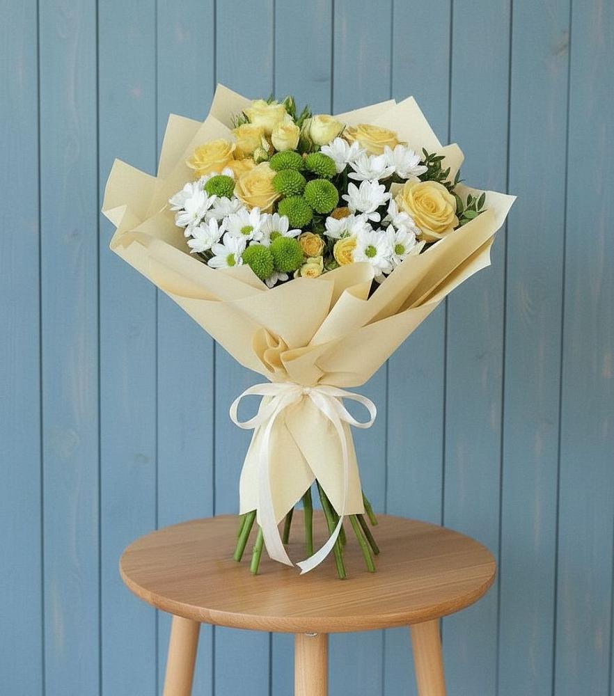 Букет цветов из: Хризантемы и Розы в Аромашево