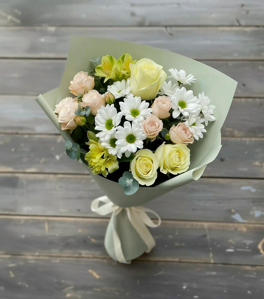 Букет цветов из: Альстромерии, Розы и Хризантемы в Аромашево