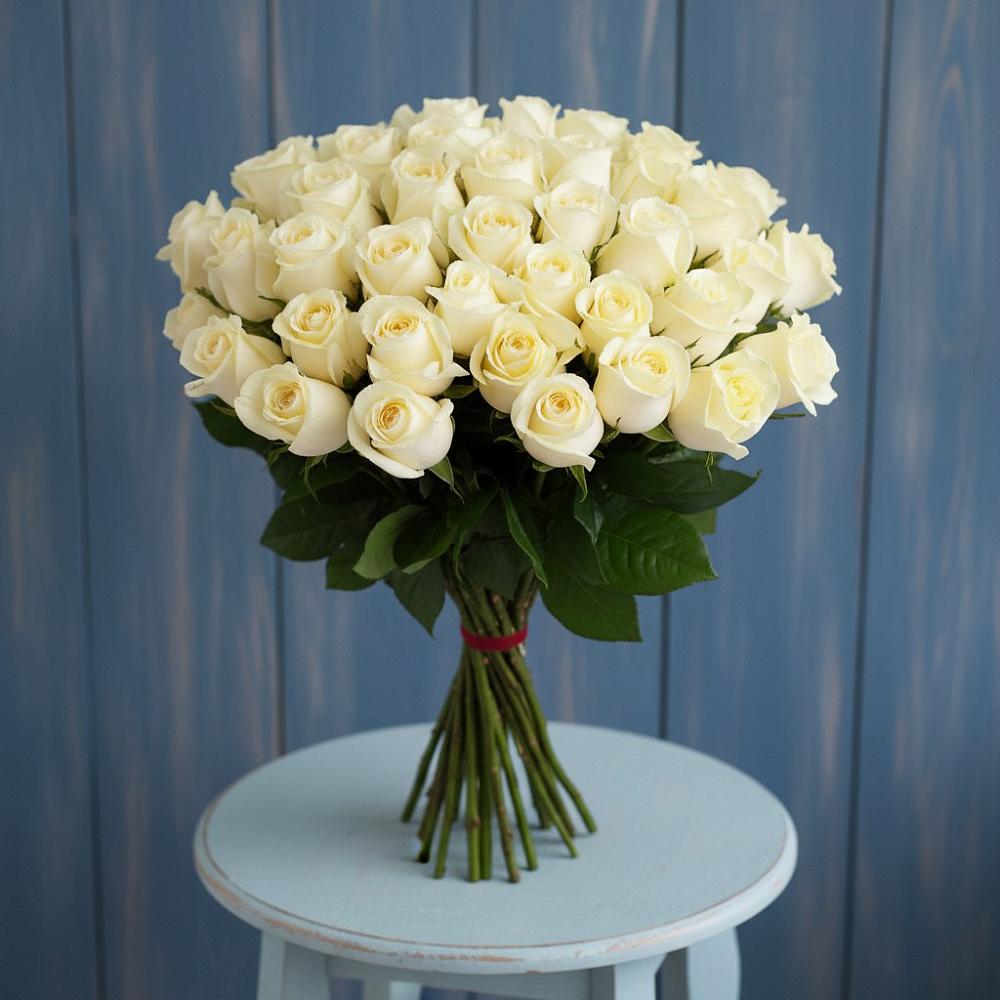 Букет 51 Белая роза Эдлесс Лав в Аромашево