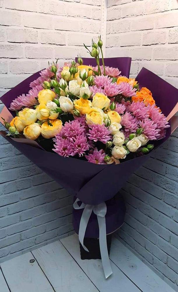 Букет цветов из: Хризантемы и Розы в Аромашево