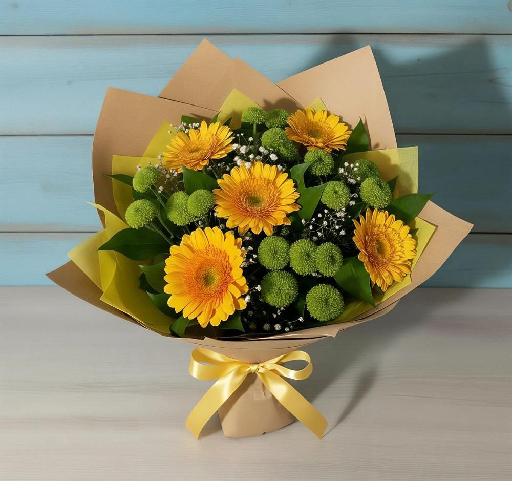 Букет цветов из: Герберы и Хризантемы в Аромашево