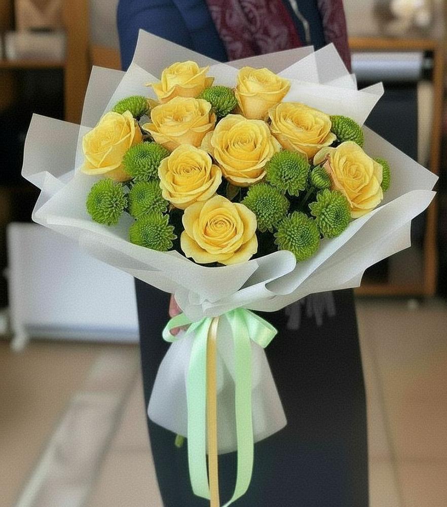 Букет цветов из: Хризантемы и Розы в Аромашево