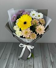 Букет цветов из:  Розы, Герберы и Хризантемы в Аромашево