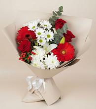 Букет цветов из:  Розы, Хризантемы, Герберы и Лилии в Аромашево