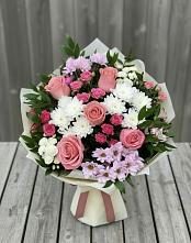 Букет цветов из:  Альстромерии, Гвоздики, Розы и Хризантемы в Аромашево