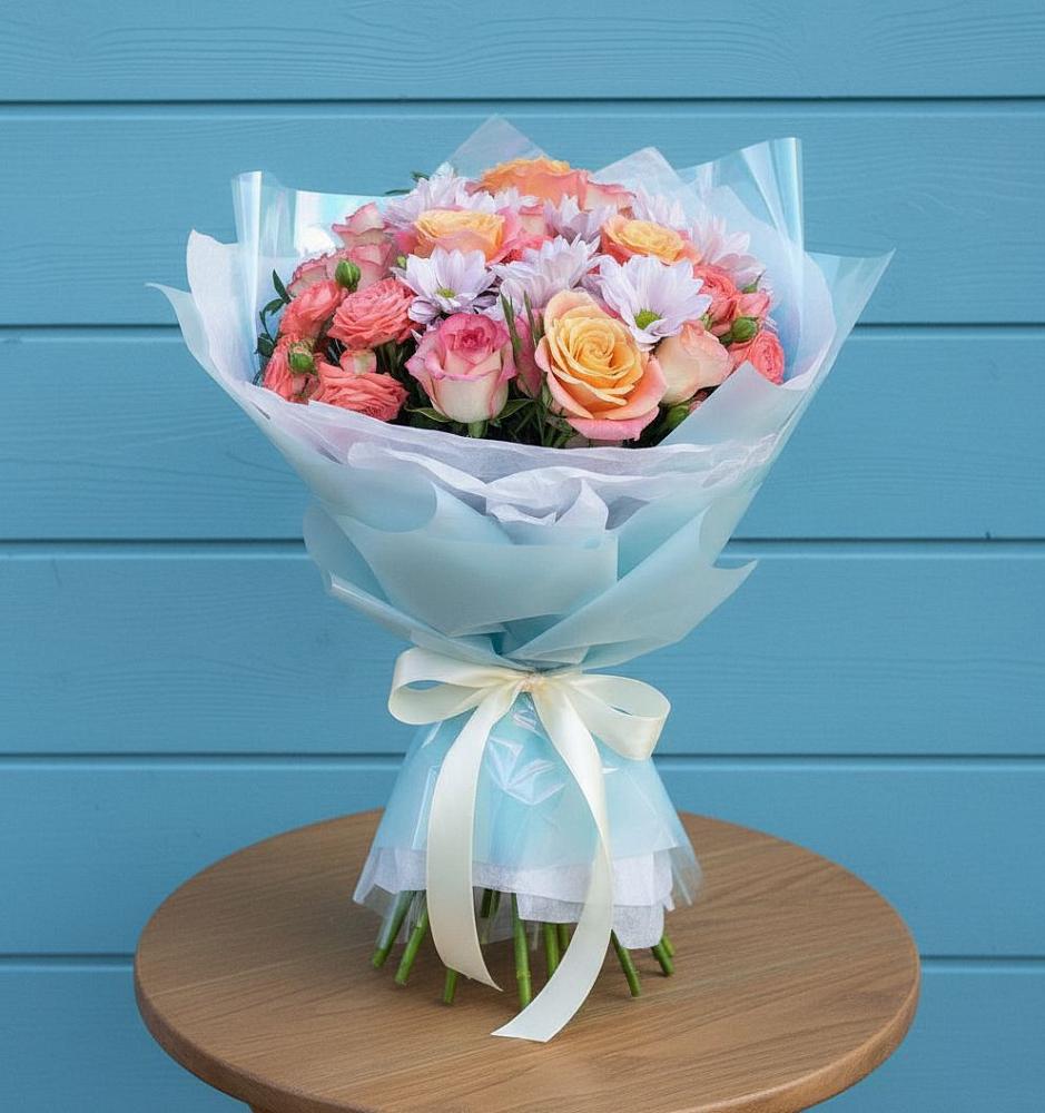 Букет цветов из: Хризантемы и Розы в Аромашево