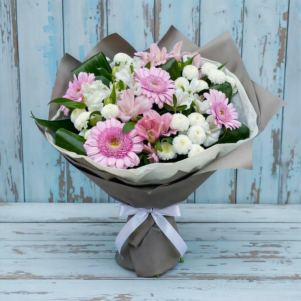 Букет цветов из: Герберы, Альстромерии и Хризантемы в Аромашево