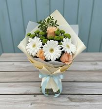 Букет цветов из:  Герберы, Розы и Хризантемы в Аромашево