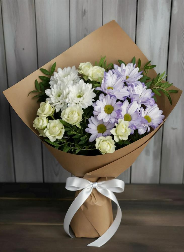 Букет цветов из: Хризантемы и Розы в Аромашево